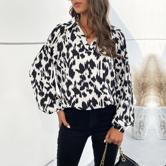 Wholesale Ladies Spring Lapel Long Sleeve Leopard Shirt