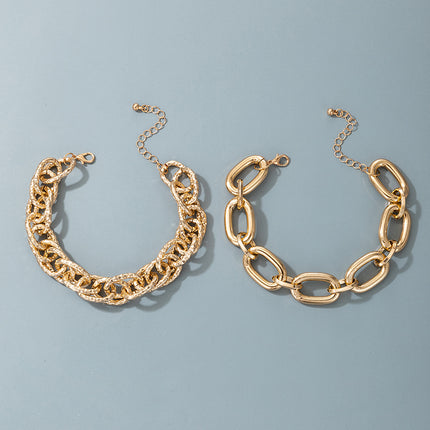 Hip Hop Simple Metal Thick Chain Bracelet Set of Two