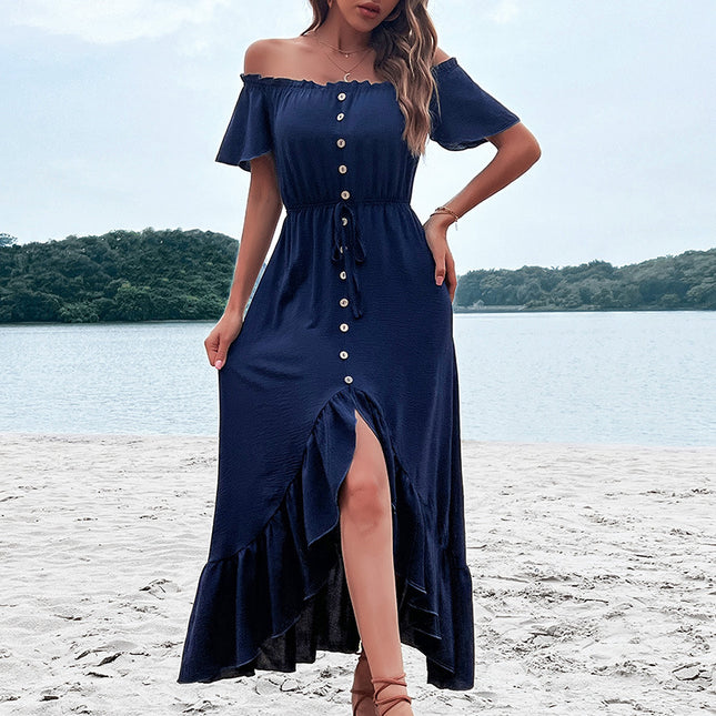 Wholesale Women's Summer Off Shoulder Ruffled Fishtail Dress