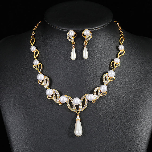 Conjunto de pendientes de collar de perlas Accesorios de joyería nupcial con forma de gota de aleación de moda