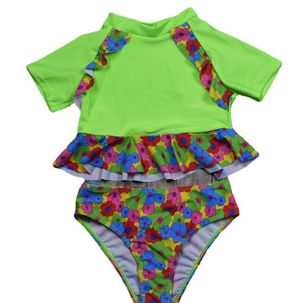 Wholesale Children's Bikini Split Short Sleeve Floral Swimsuit