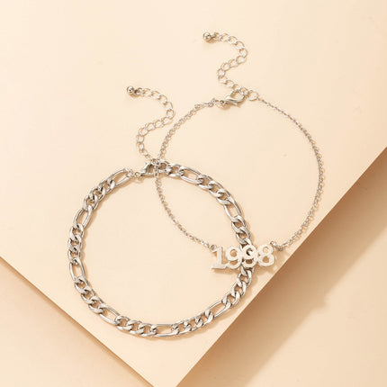 Wholesale Fashion Alloy Numbers Hollow Double Layer Bracelet