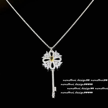 Flower Key Necklace 18K Gold Plated Zircon Ring