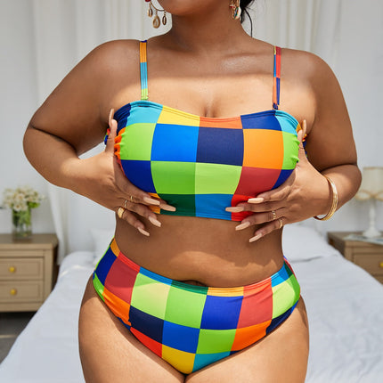 Damen-Bikini-Badeanzug mit fluoreszierendem Aufdruck in Übergröße