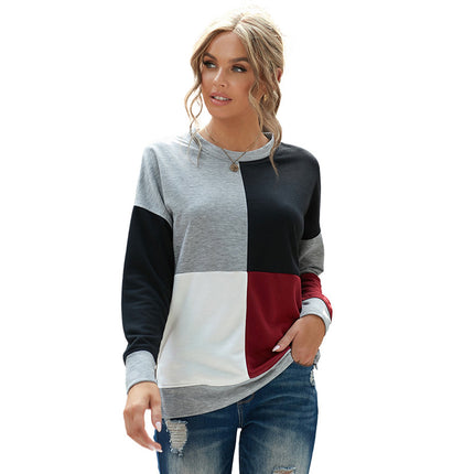 Contrasting Color Round Neck Long Sleeve Pullover Hoodie