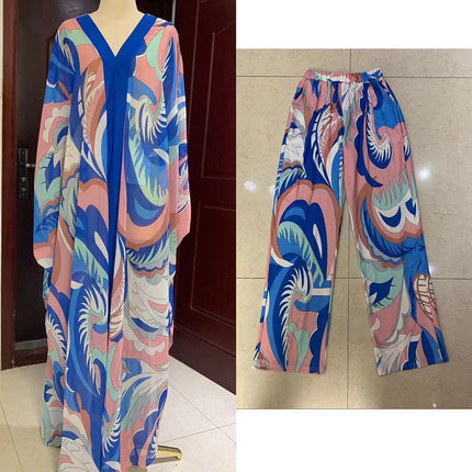 Wholesale African Ladies Chiffon Cardigan With Pants