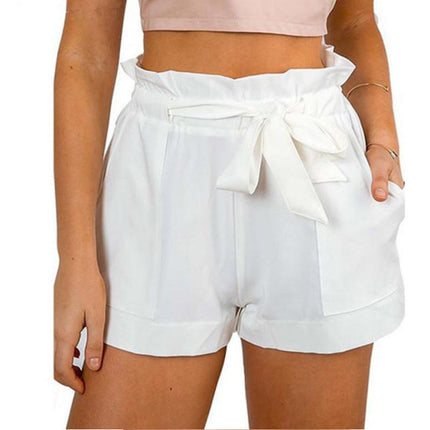 Pantalones cortos casuales de cintura alta elásticos de pierna ancha para mujer primavera verano