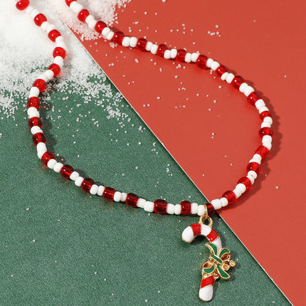 Christmas Gift Red Rice Beads Cane Clavicle Chain Necklace