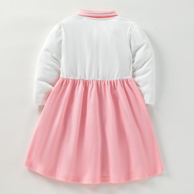 Girls Autumn Cotton Cute Cartoon Kids Long-sleeved Pleated Dress