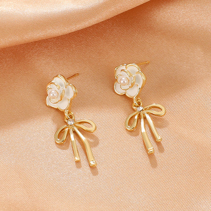Wholesale Camellia Bow Earrings Fashion Pearl Tassel Earrings
