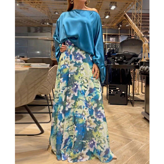 Wholesale Women's Autumn Long Sleeve Top High Waist Printed Skirt Two Piece Set