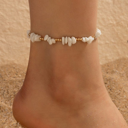 White Small Gravel Beach Shell Beads Weaving Anklet 4-Piece Set