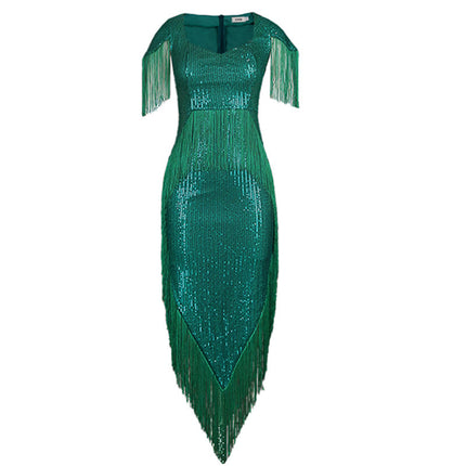 Bankett-unregelmäßiges reizvolles Troddel-Pailletten-Kleid der Großhandelsfrauen