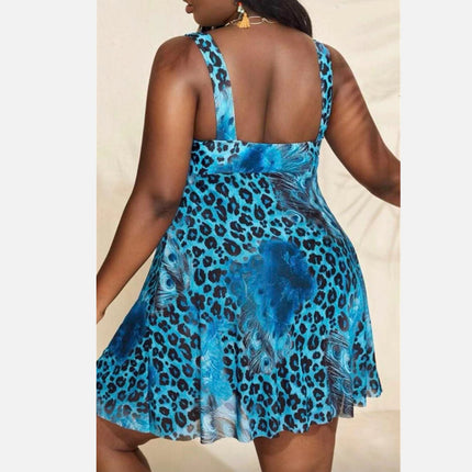 Damen-Badeanzug mit Leopardenmuster, Split-Kleid, Badeanzug