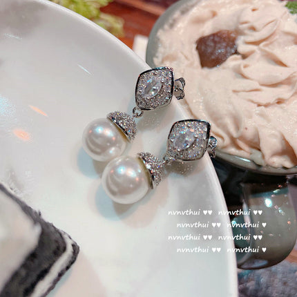Snowflake Pearl Earrings 18K Gold Plated Spinel Zirconia Pearl Earrings