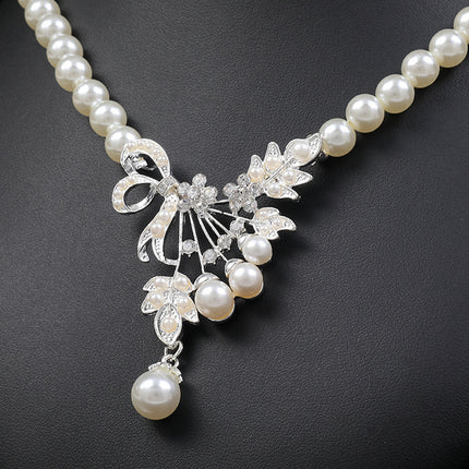 Perlenkette Ohrringe Set Mode Legierung Tropfenform Blume Brautschmuck