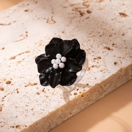 Anillo ajustable con flor de resina y perla floral individual