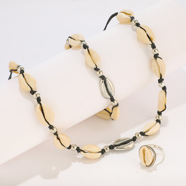 Shell Necklace Bracelet Ring Set