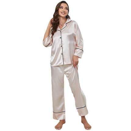 Imitation Silk Pajamas Ladies Long Sleeve Pants Homewear Set
