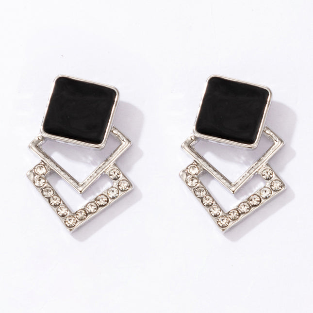 Layered Diamond Black Square Diamond Stud Earrings Small Design Earrings