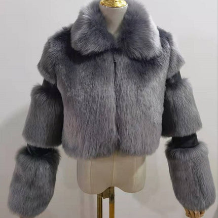Wholesale Women's Faux Fur Coat with Stitching Lapels