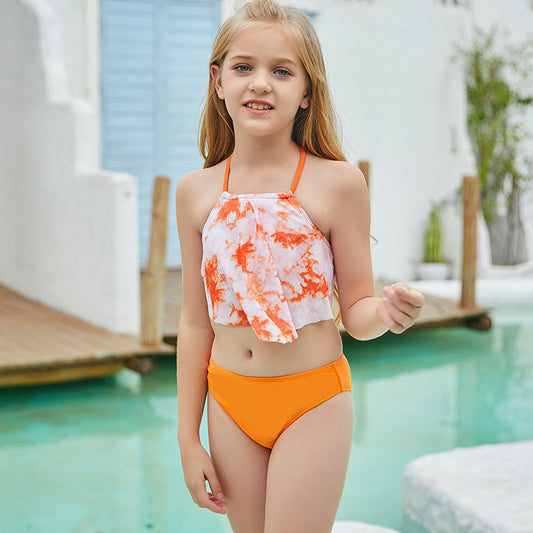 Wholesale Kids Two-piece Swimsuit Girls Halter Neck Tie-Dye Bikini