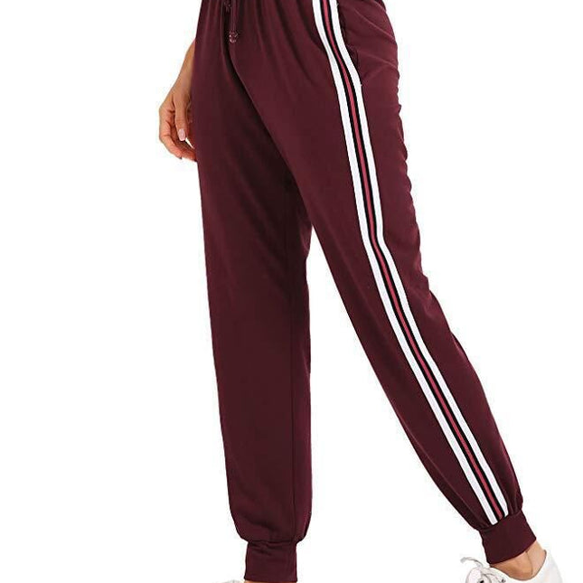 Wholesale Women's Casual Sprots Side Red and White Stripe Drawstring Joggers