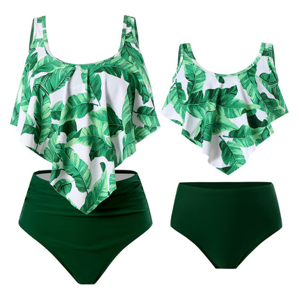 Wholesale Parent-child Two-piece Swimsuit Print High Waist Ruffle Bikini
