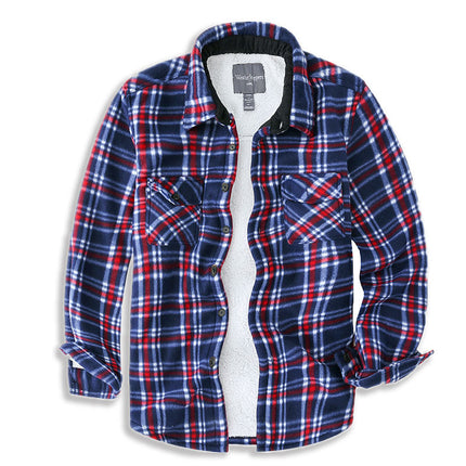 Wholesale Men's Winter Fleece Thickened Slim Jacket Casual Check Shirt
