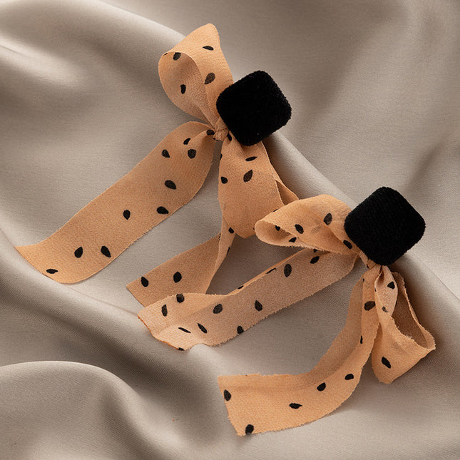 Ladies Polka Dot Bow Ribbon Square Earrings Nude Earrings