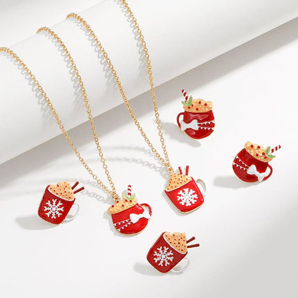Weihnachtsschneeflocke-Öl-Tropfen-Anhänger-Halsketten-Ring-Set