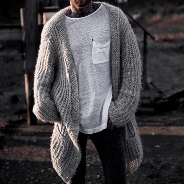 Chaqueta de suéter tipo cárdigan de longitud media para hombre de otoño invierno