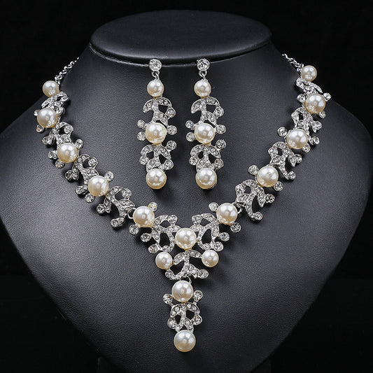 Wholesale Pearl Necklace Set Women's Two-piece Alloy Bridal Jewelry