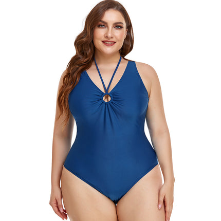 Ladies Sling Bikini Solid Color One-piece Plus Size Swimsuit