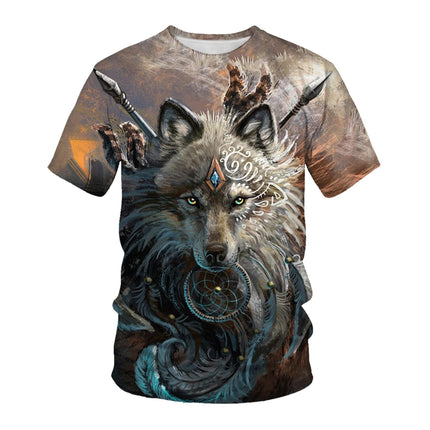 Wholesale Men's Fox Wolf 3D Printed Digital Print Short Sleeve T-shirt