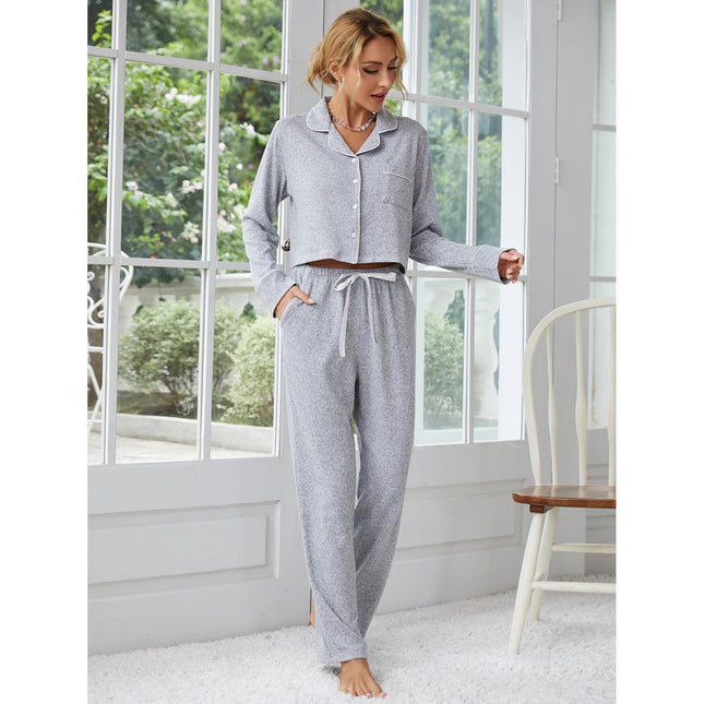 Damen Homewear Cardigan Langarm Pyjama Hosen Set