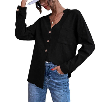 Wholesale Ladies Casual Long Sleeve Black Cardigan Shirt