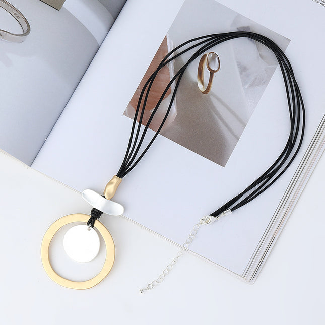 Runde, geometrische, mehrschichtige, matte Mode-Halskette aus Metall