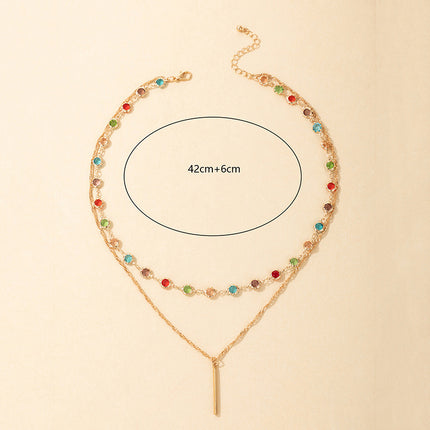 Colorful Rhinestone Long Simple One-word Necklace