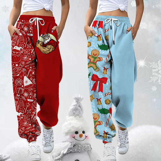 Pantalones de chándal informales con estampado digital de Navidad para mujer