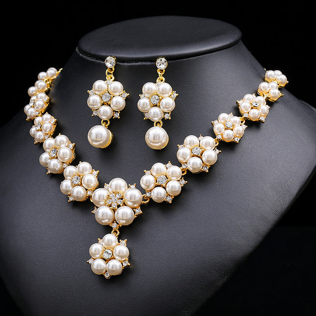 Conjunto de dos piezas de pendientes de collar de perlas de joyería nupcial de moda al por mayor