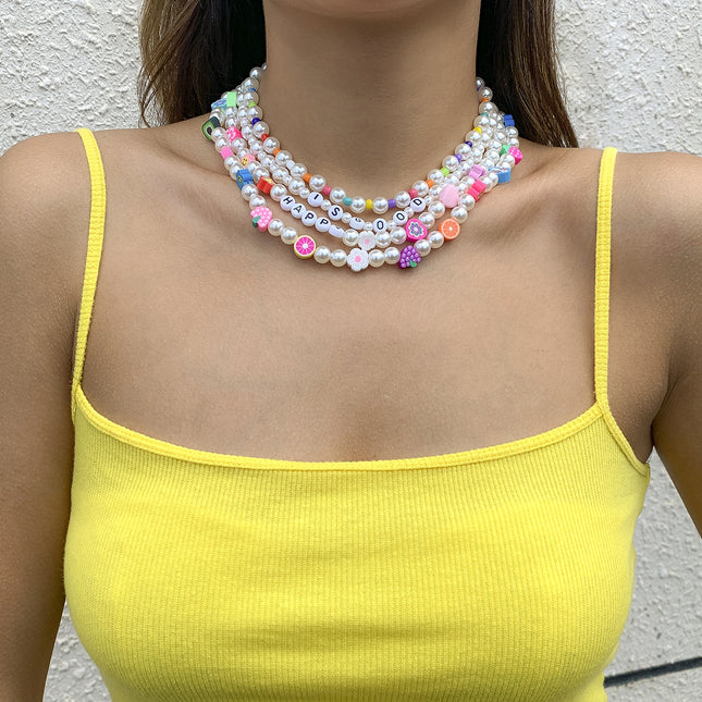 Geflochtene Mix-and-Match-Perlen-Halskette mit Fruchtblumen
