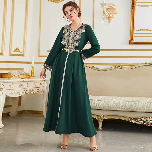 Mittlerer Osten Dubai Langarm Applikation Kleid Robe mit Gürtel