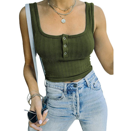 Wholesale Women's Knit Vest Solid Color Button Up Tank Top