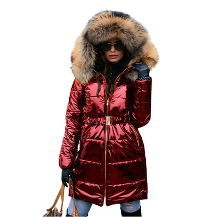 Wholesale Women's Waisted Mid-Length Large Fur Collar Hooded Padding Jacket