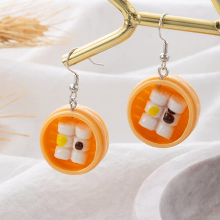 Cute Orange Cookies Cartoon Fruit Food Fun Leaf Buns Burger Earrings