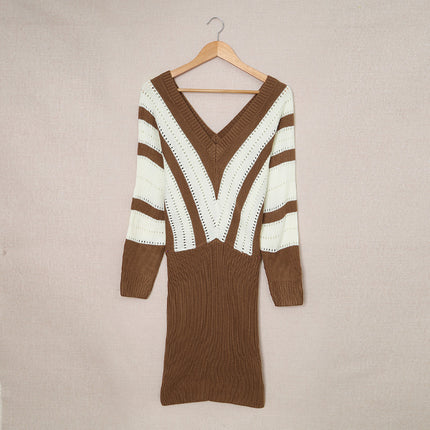 Wholesale Women's Stitching Long Sweater Women's Package Hip Knit Dress