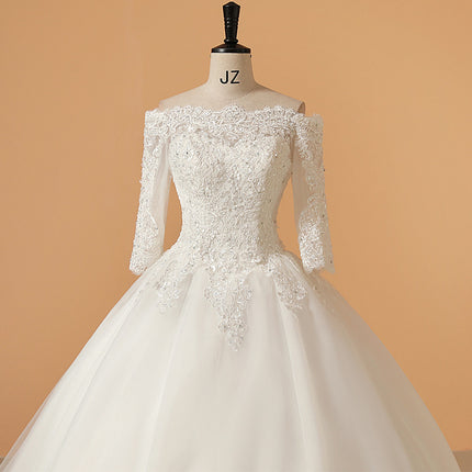 Braut langärmliges weißes Prinzessin Slim Tail Hochzeitskleid