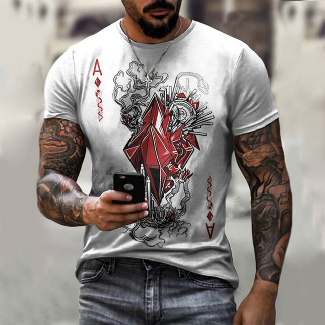 Sommer 3D-Digitaldruck-Poker-Herren-Kurzarm-T-Shirt