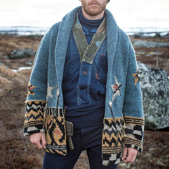 Wholesale Men's Fall Winter Lapel Mid-Long Cardigan Sweater Jacket